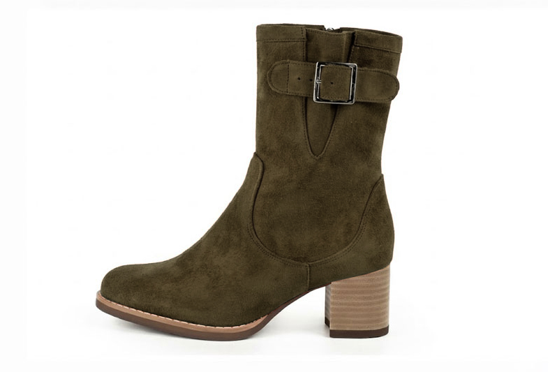 Classic leather ankle boots featuring adjustable side buckles and sleek hardware for secure support and timeless everyday style, in emerald green leather with round toe and mid block heel - Florence KOOIJMAN